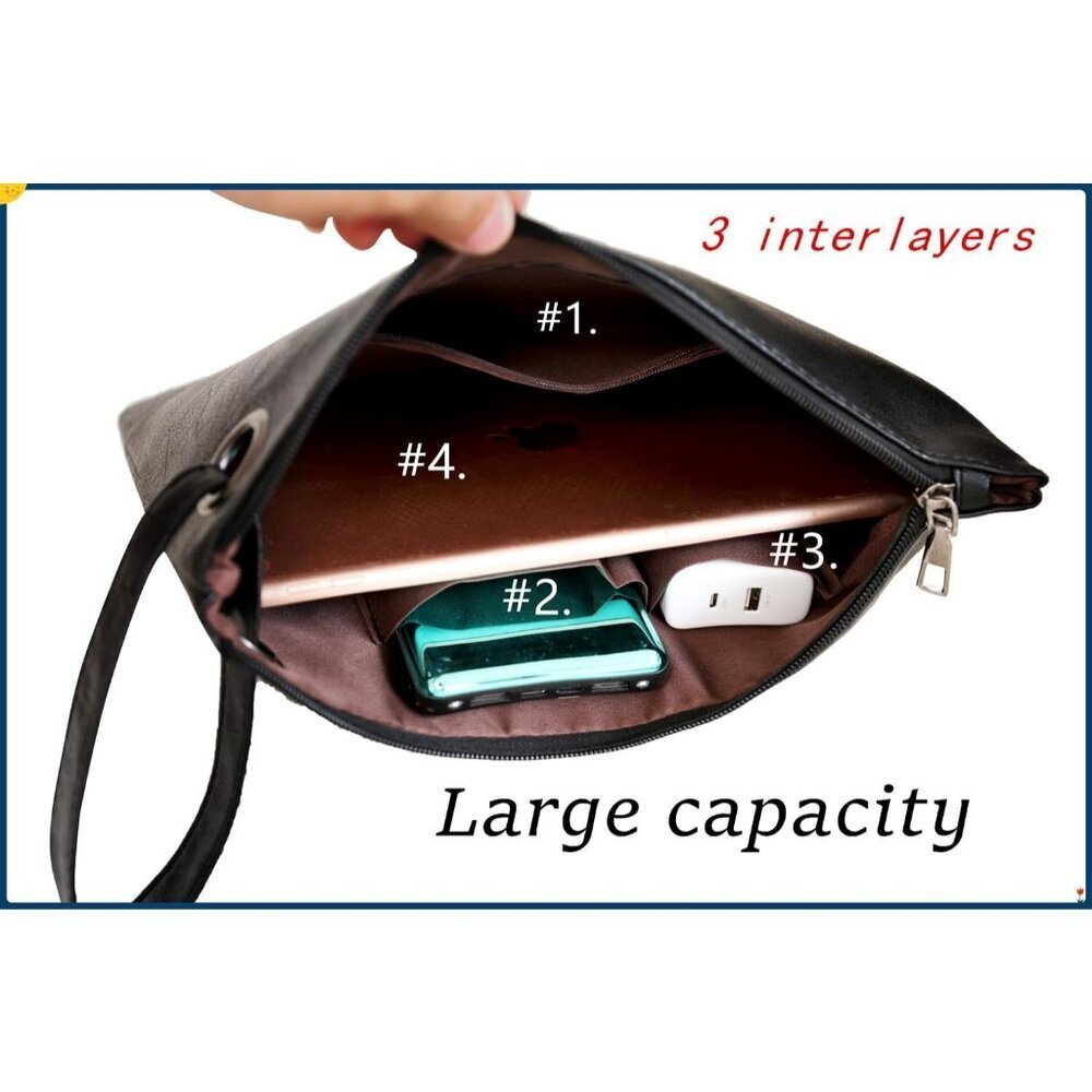 Women's Light Blue Pu Leather Zipper Trendy Designer Wristlet Elegant Clutch - Picture 5 of 5